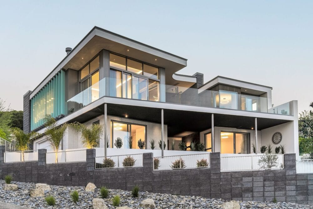 Architectural home on Valhalla Drive, Richmond featuring cedar cladding, concrete detailing, and clean modern lines by Bruce Design & Build