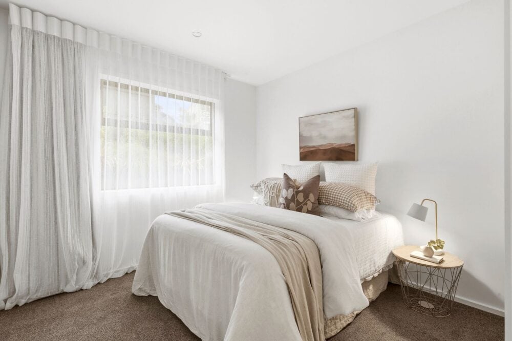 Bright guest bedroom in a contemporary custom-built home in Richmond, Nelson